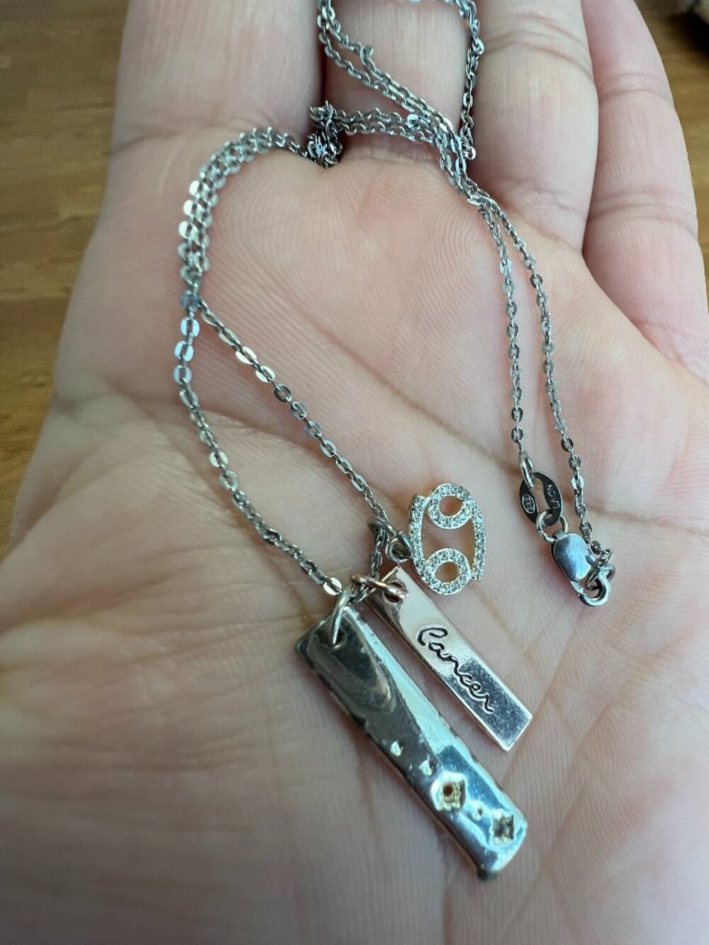 925 necklace featuring a Cancer zodiac sign pendant charm 3 tone
